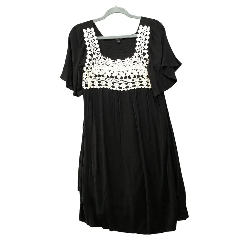 Art Class Midi Dress Girls XL 14/16 Black Short Sleeve Square Neck Summer Rayon‎